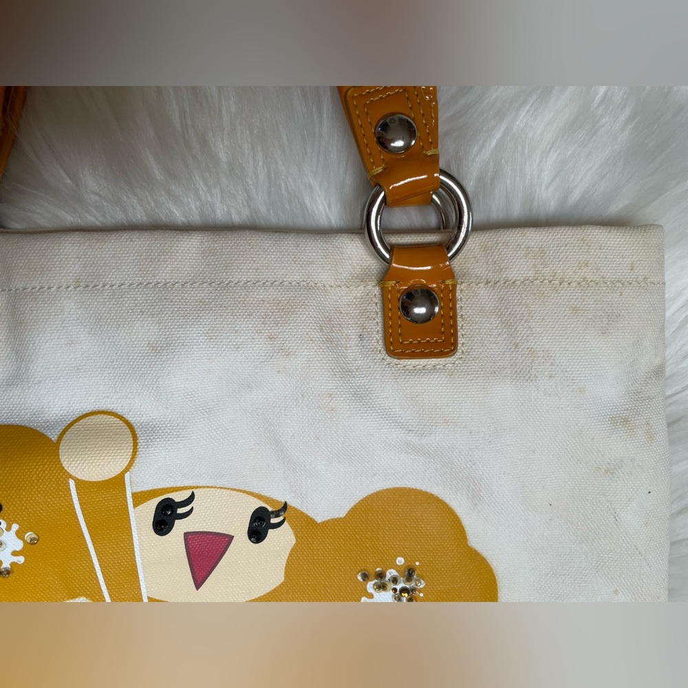 COACH Poppy Chan LEMON White Canvas Tote Bag - Picture 6 of 14